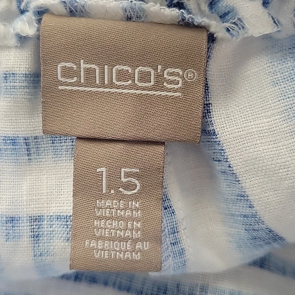 Chico's Blue‎ White Contrast Stripe Linen Pull-on Cropped Pants Size 10